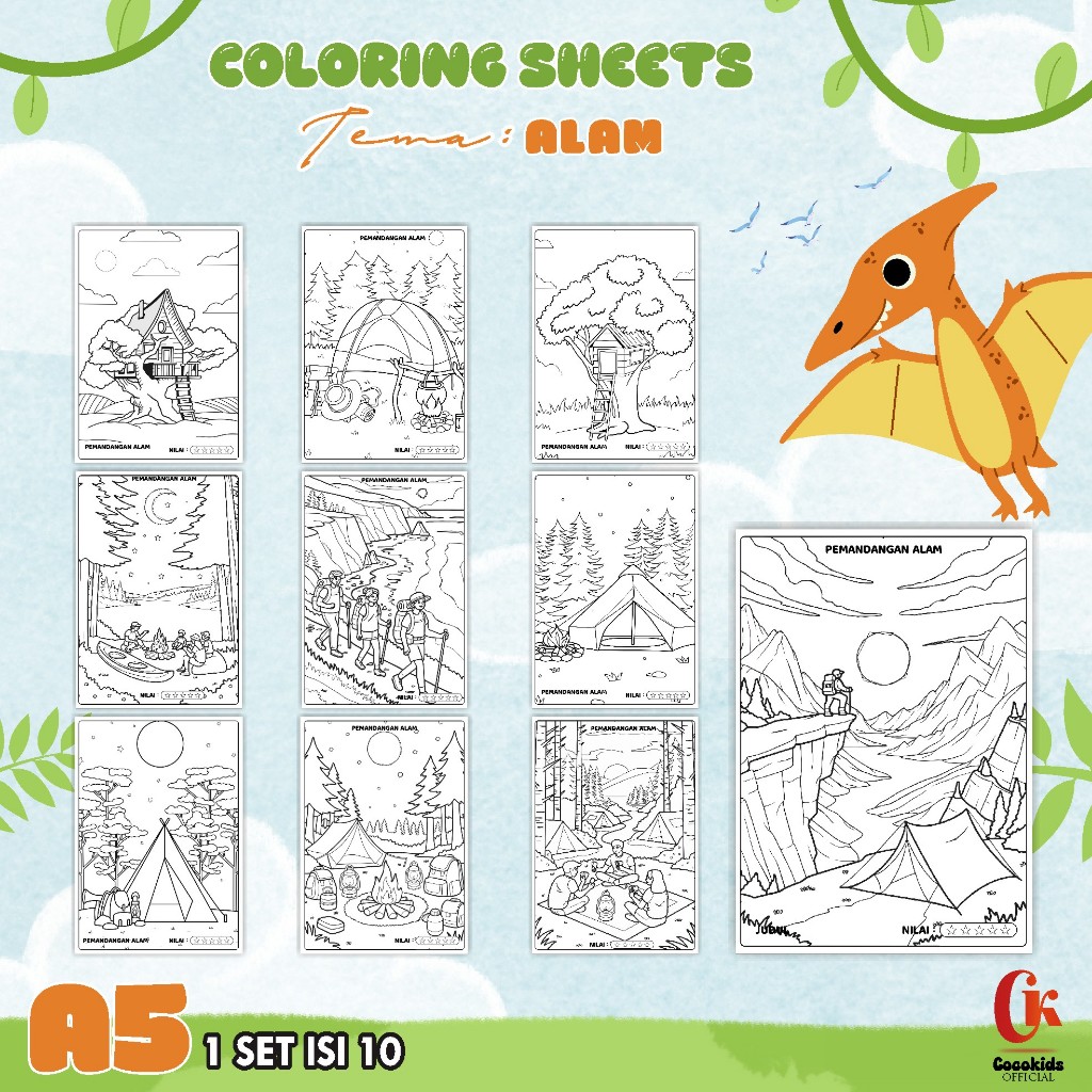 

TEMA PEMANDANGAN ALAM A5 - Coloring Sheets Set Isi 10 Gambar - Kertas Gambar Anak
