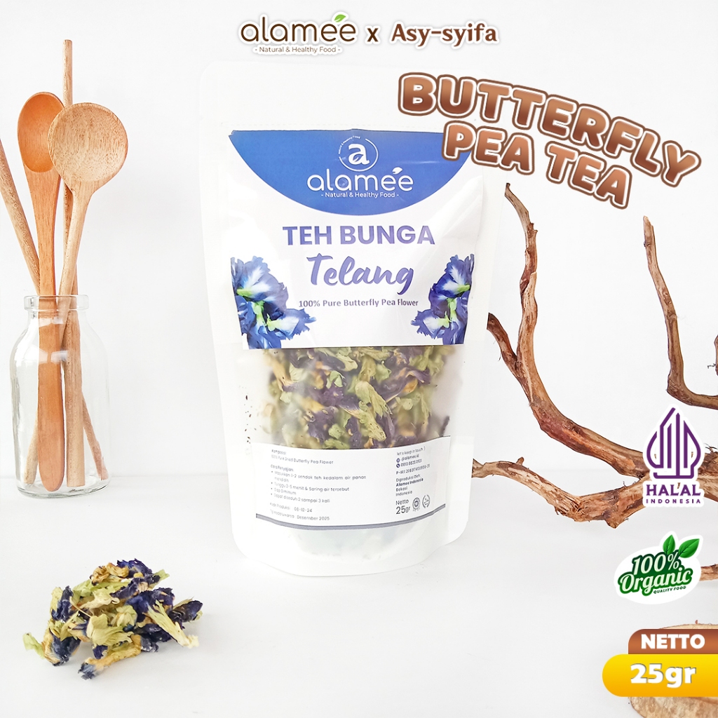 

ALAMEE Teh Bunga Telang Kering Butterfly Pea Tea Teh Herbal Organik Alami Siap Seduh Minum 25gr
