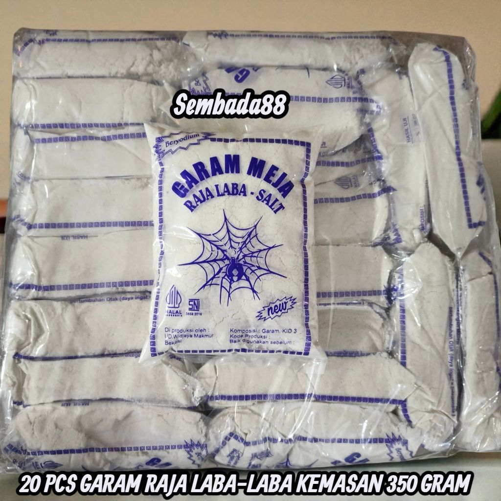 

20 PCS GARAM DAPUR HALUS CAP RAJA LABA-LABA KEMASAN 350 GRAM / GARAM BERYODIUM / GARAM / GAREM