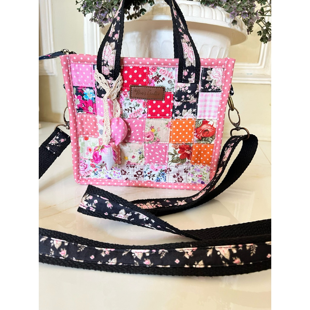 Patchwork Bag Bunga pink/tas selempang patchwork