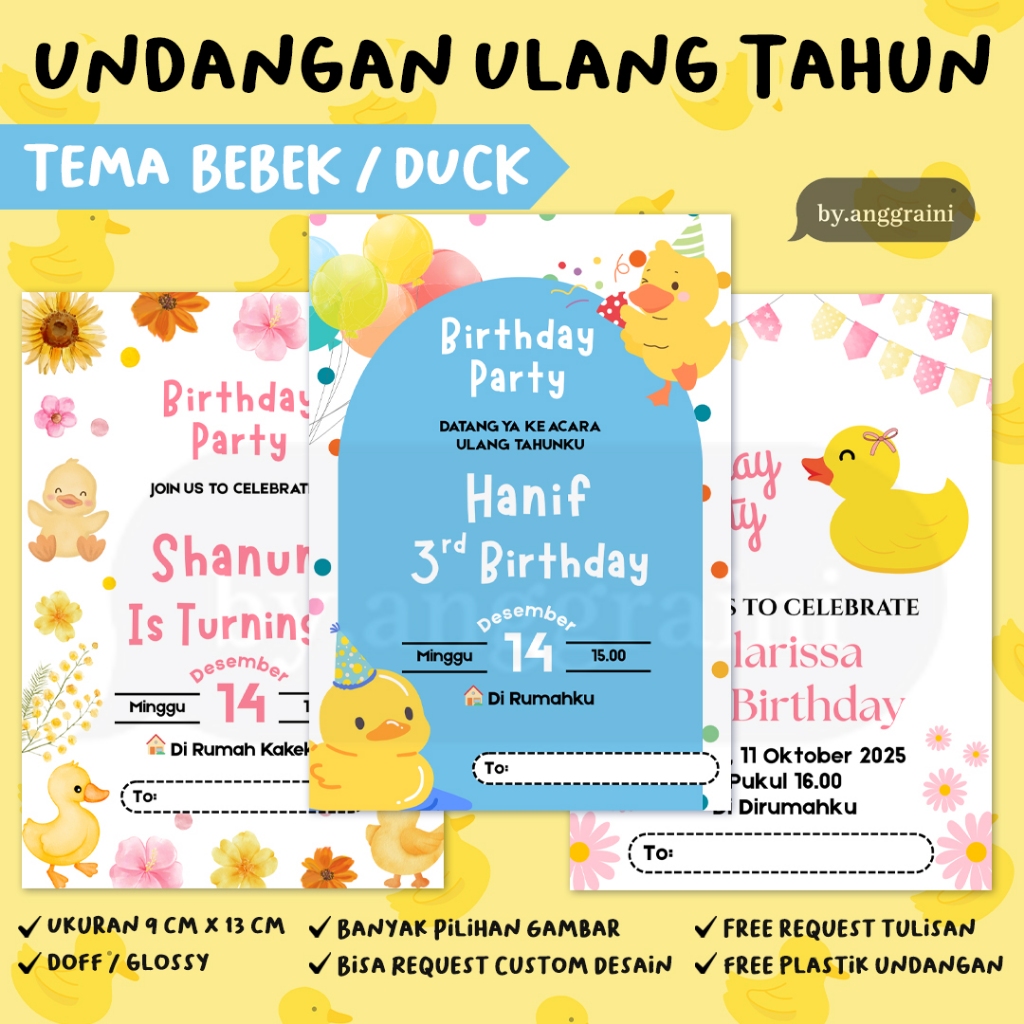 Undangan Ulang Tahun BEBEK DUCK Custom - Birthday Invitation - Undangan Ultah Anak Aqiqah Tedak Site