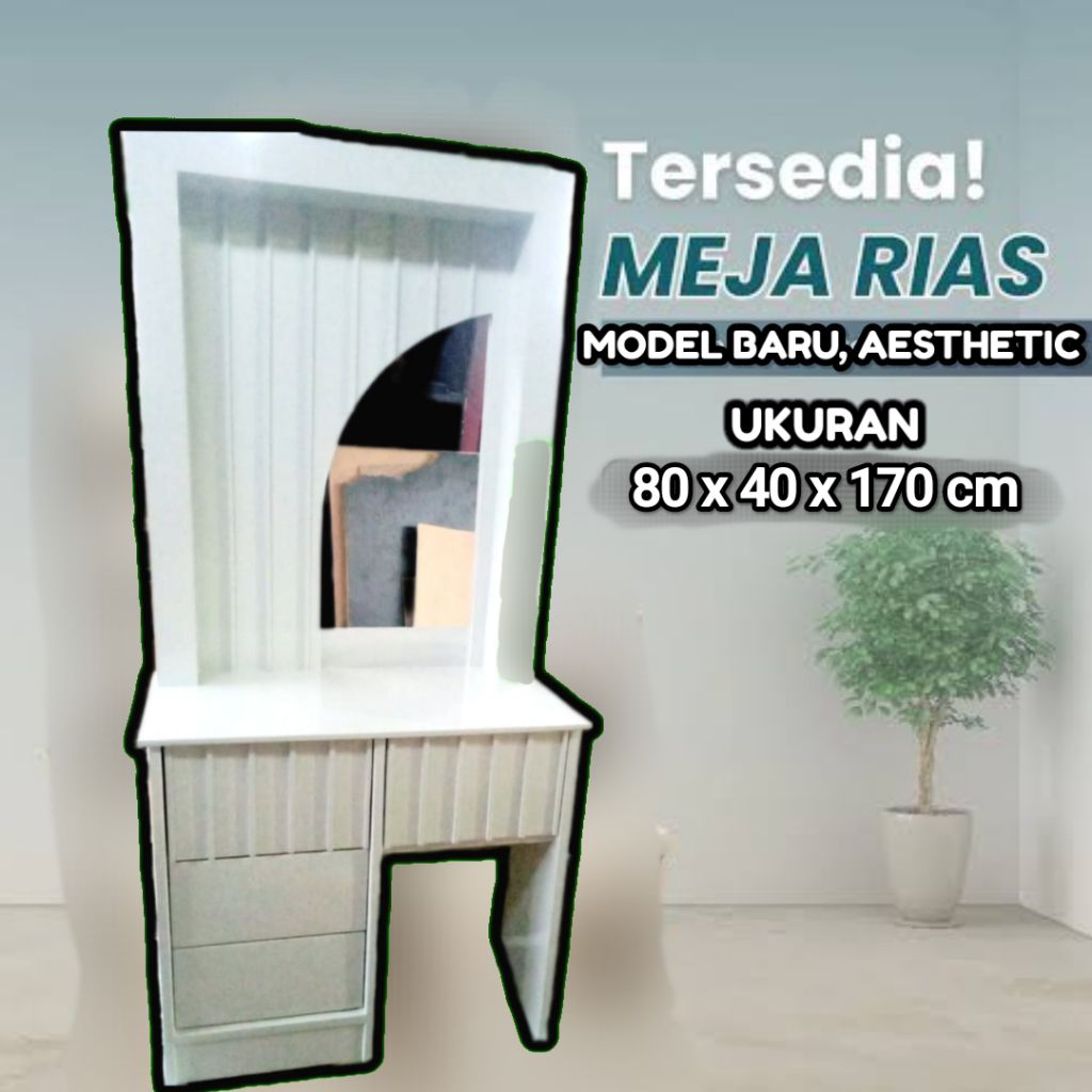 MEJA RIAS AESTHETIC MINIMALIS KACA MELENGKUNG / TOLET MEJA RIAS OVAL / MEJA MAKE UP MINIMALIS