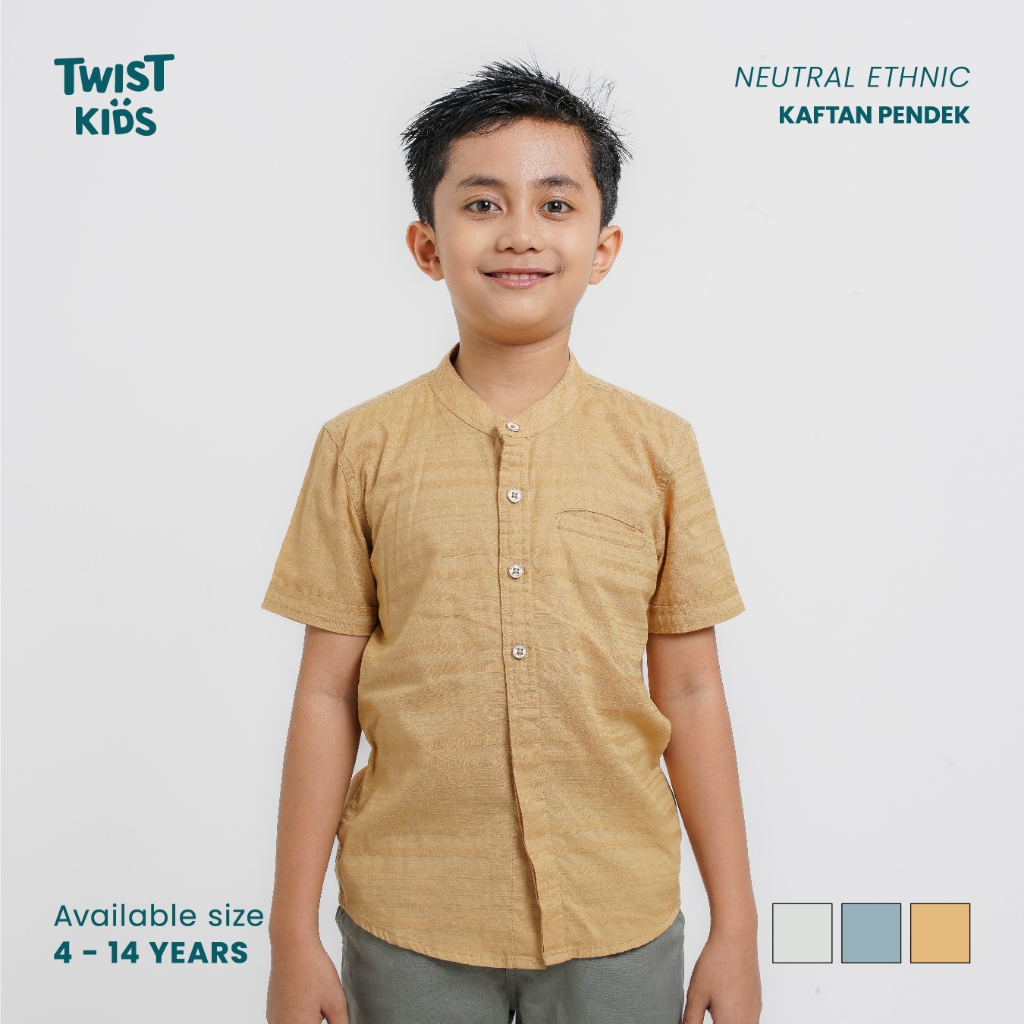 Twist Kids - Ihsan C, Neutral Ethnic, Kemeja Koko Baju Lebaran Anak Laki-Laki 2025 Lengan Pendek