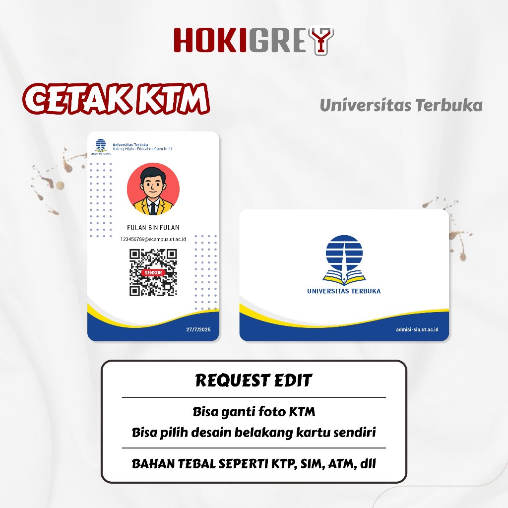 

Cetak KTM UT - ID Universitas Terbuka Name Tag 2 Sisi