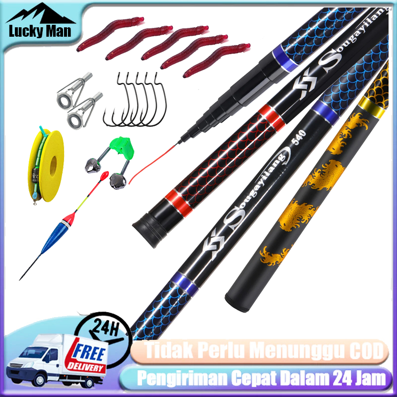 Joran Pancing Spinning Serat Karbon Keras Portabel Joran Teleskopik Ultra Ringan Tahan Maksimum 5kg 