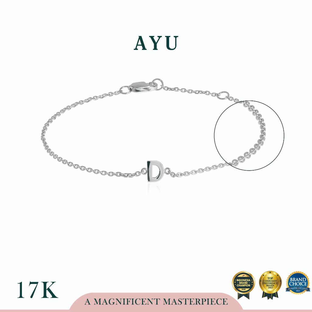 AYU Gelang Emas - Gold Initial Chain Bracelet 17k White Gold