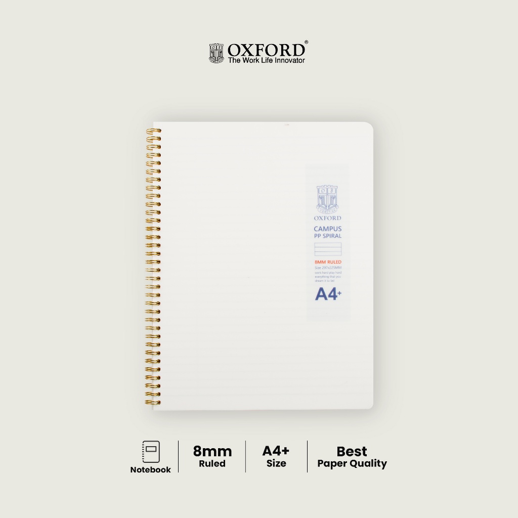 

Oxford Notebook Spiral Ukuran A4+ Hardcover Transparan – Buku Tulis Garis Line, Ukuran 297 x 225 mm