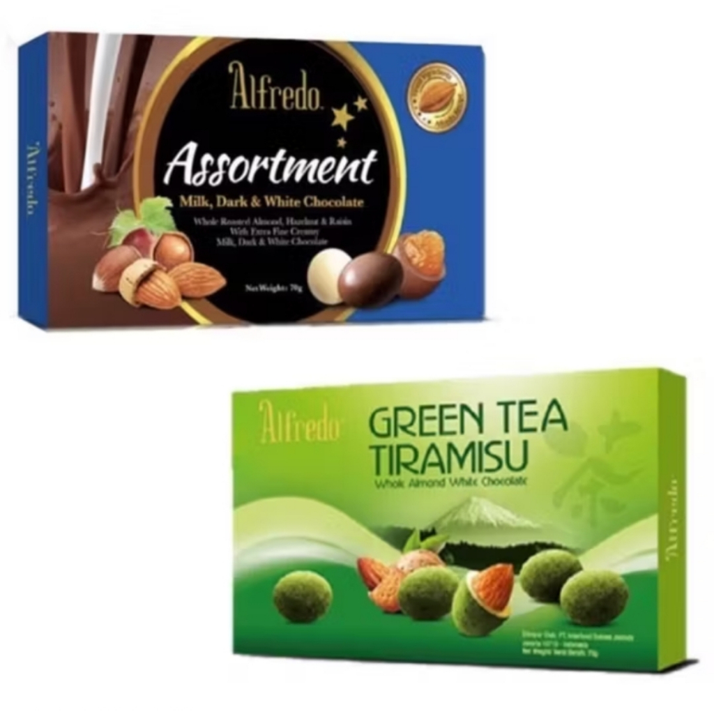 

Alfredo Almond Chocolate Milk White Dark Green Tea Cokelat / Alfredo Coklat Almond