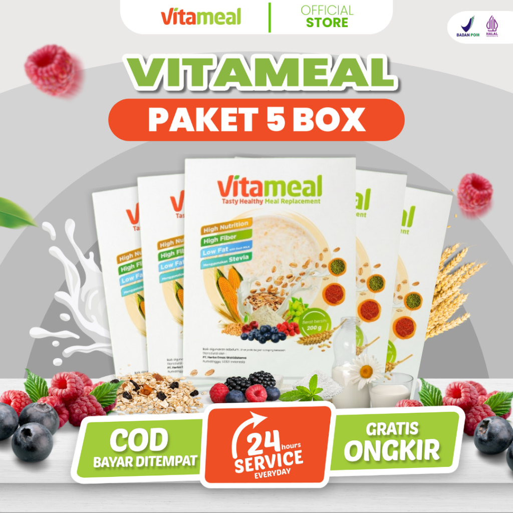 

[ DIJAMIN ] PAKET 5 BOX - Sereal Vitameal Aman Diabetes Gerd Diet Kolesterol Hipertensi FITAMIL DIET