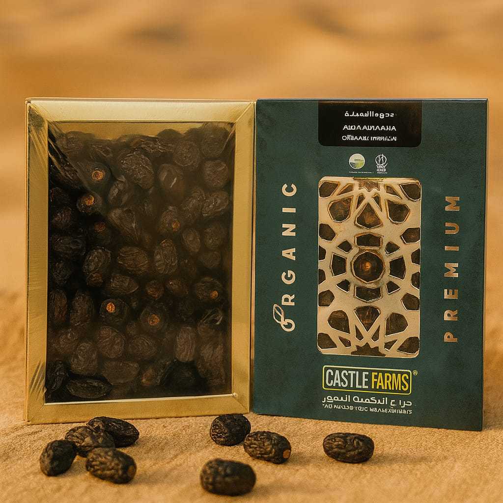 

Kurma Ajwa Castle Farms Premium Organik - Kurma Nabi 100% Organik - Organic Medina Dates - 1Kg