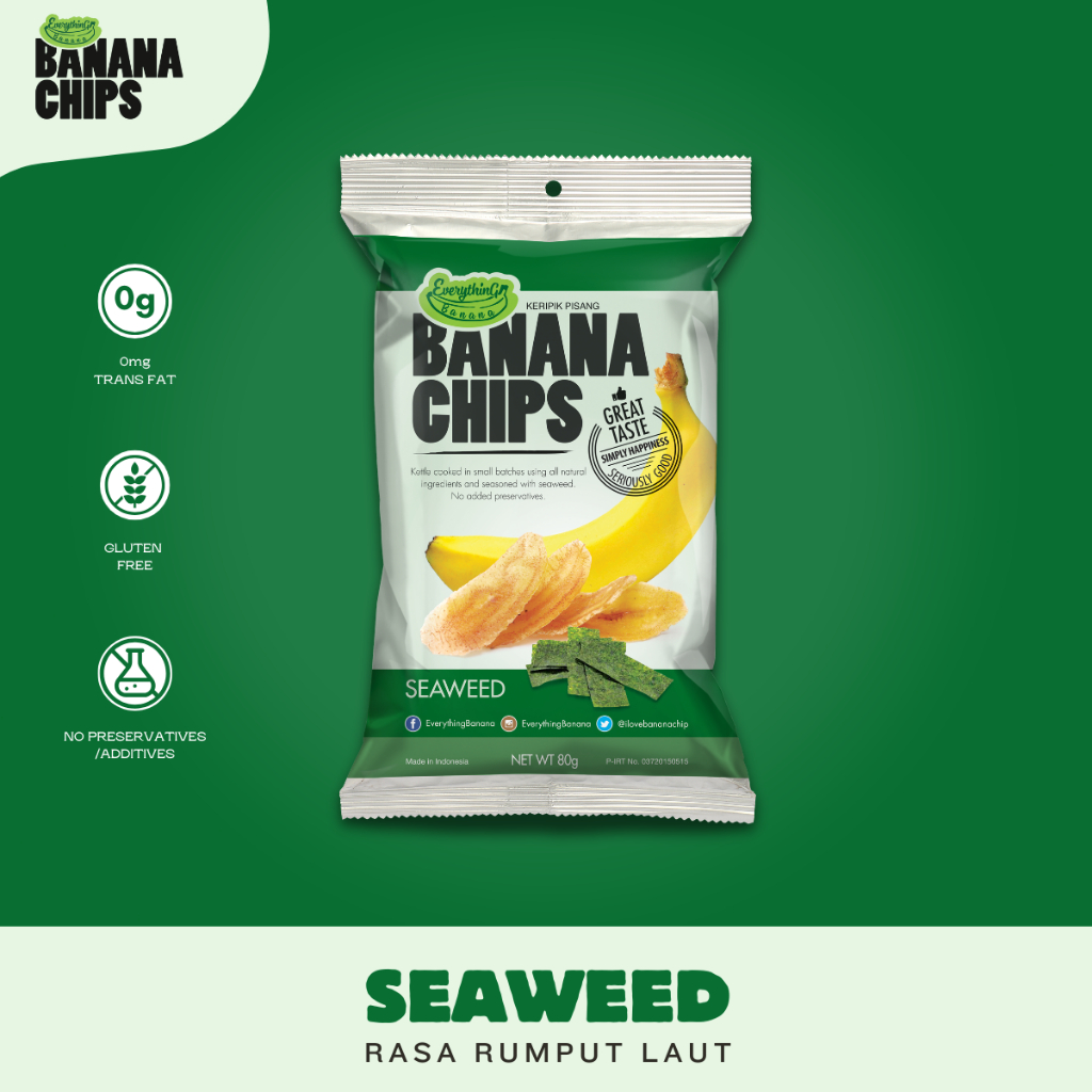

Keripik Pisang Rumput Laut Everything Banana Chips | Banana Chips Seaweed | Camilan Sehat