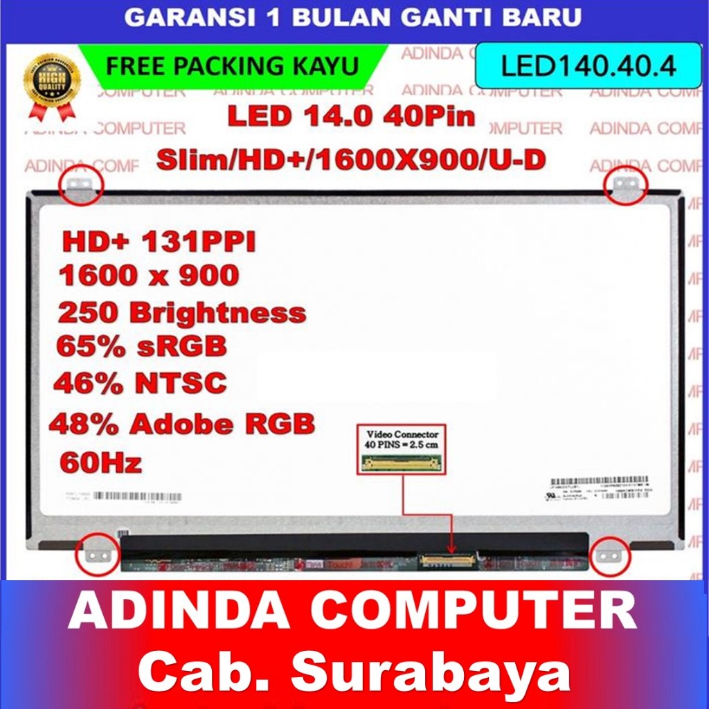 LED LCD HP 14.0 Slim 40 Pin HD+ 1600*900 Bracket Atas Bawah LP140WD2 (TL)(B1)