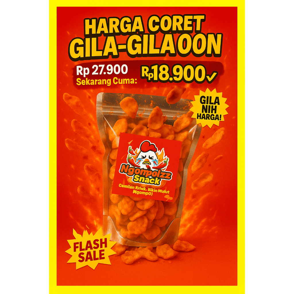 

Ngompolzz Basreng Ikan Pedas Daun Jeruk 100gr+50gr | Snack Krispi Gurih Pedas Kekinian | Ziplock Aluminium Foil