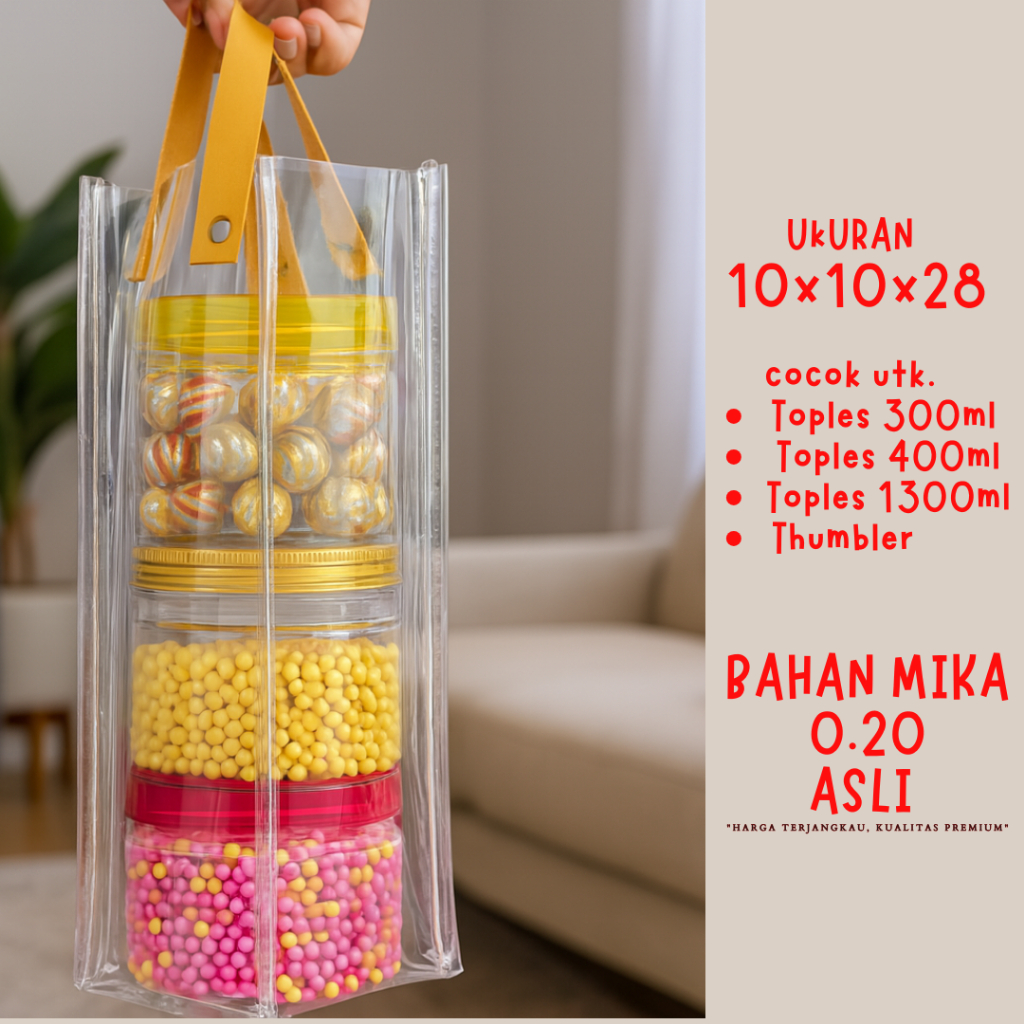 

Tas Mika full transparan , Tas Mika Hampers Bahan Tebal 0.20 Ready Stok , Tas Ulang tahun , 10X10