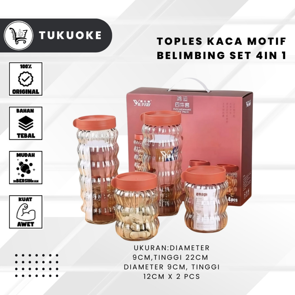 Toples Kaca Motif Belimbing Set 4In 1 Tempat Kue Kering Lebaran