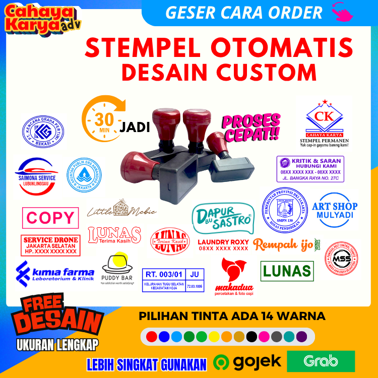 

Stempel otomatis Bisa Custom Ukuran Kecil/Standar/Besar sampai 4 warna