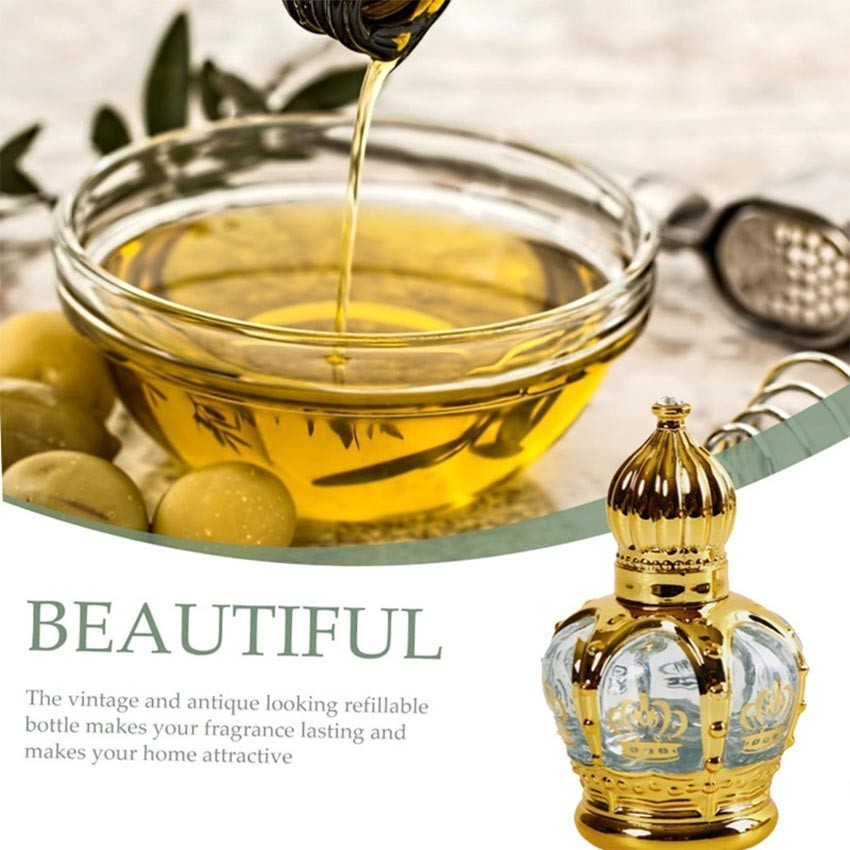 -IKIAELO- 15ml Botol Roller Kaca Tebal Crown Parfum Roller Ball Botol Minyak Oil Rolon Botol
