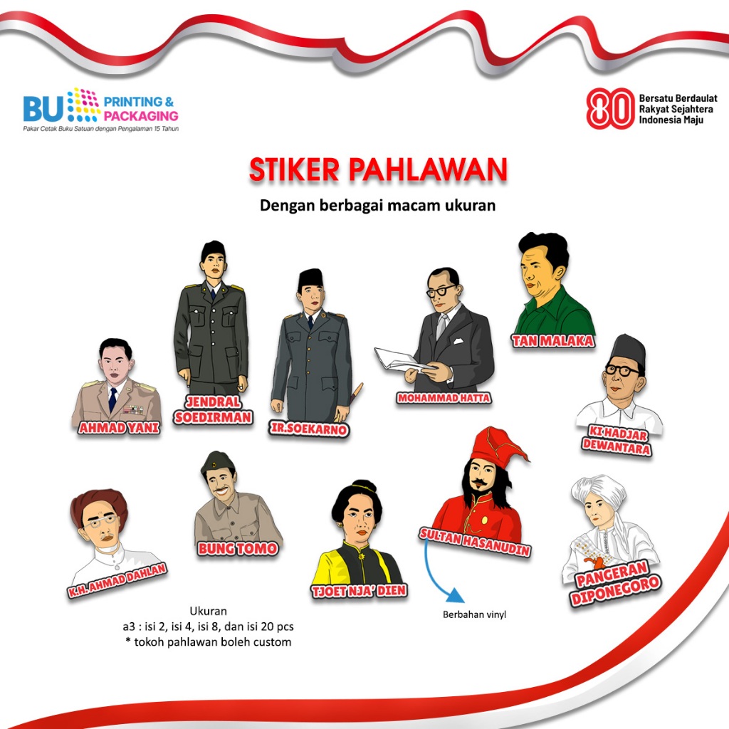

Stiker Pahlawan Kemerdekaan Custom Desain | Tokoh Nasional HUT RI - Stiker Edukasi & Dekorasi 17 Agustus