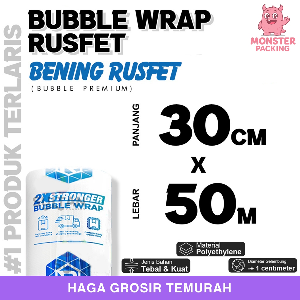 

Bubble Wrap 30cm x 50meter RUSFET BENING Bubblewrap TERMURAH / ROLL
