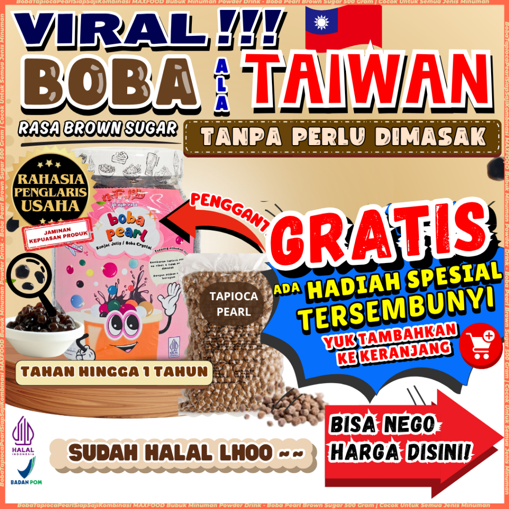 

BobaTapiocaPearlSiapSajiKombinasi MAXFOOD Bubuk Minuman Powder Drink - Boba Pearl Brown Sugar 500 Gram | Cocok Untuk Semua Jenis Minuman