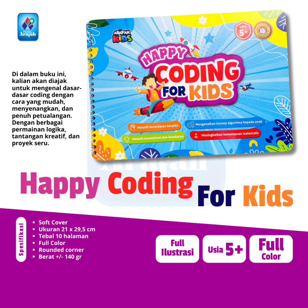 (AHC) Buku Edukasi Happy Coding Adventure For Kids Bonus Spidol Wipe n Clean Original Arafah Kids
