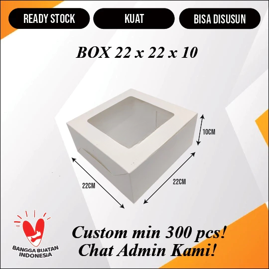 

10 Pcs Box Kue Ivory Polos 350 gsm Ukuran 22 cm x 22 cm x 10 cm Jendela Mika