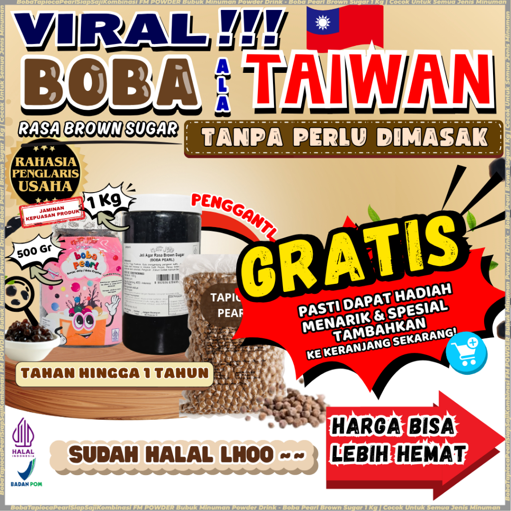 

BobaTapiocaPearlSiapSajiKombinasi FM POWDER Bubuk Minuman Powder Drink - Boba Pearl Brown Sugar 1 Kg | Cocok Untuk Semua Jenis Minuman