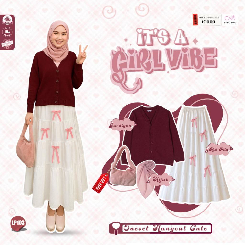 INFINITY - Cardigan Wanita Rajut |Tas Dusty Pink, Hijab Dusty Pink,Cardigan Rajut Maroon,Rok Susun P