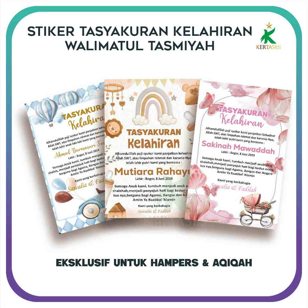 

KERTASES - Stiker Tasyakuran Kelahiran/Walimatul Tasmiyah/Hampers aqiqah