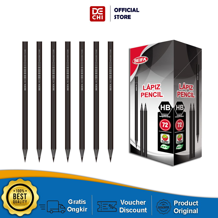 

Beifa HB Pencil MF1 - Pensil Tulis 1 Box 72 pcs, Tulis Halus, Tahan Lama, Hemat, Tidak Mudah Patah Original Murah Berkualitas