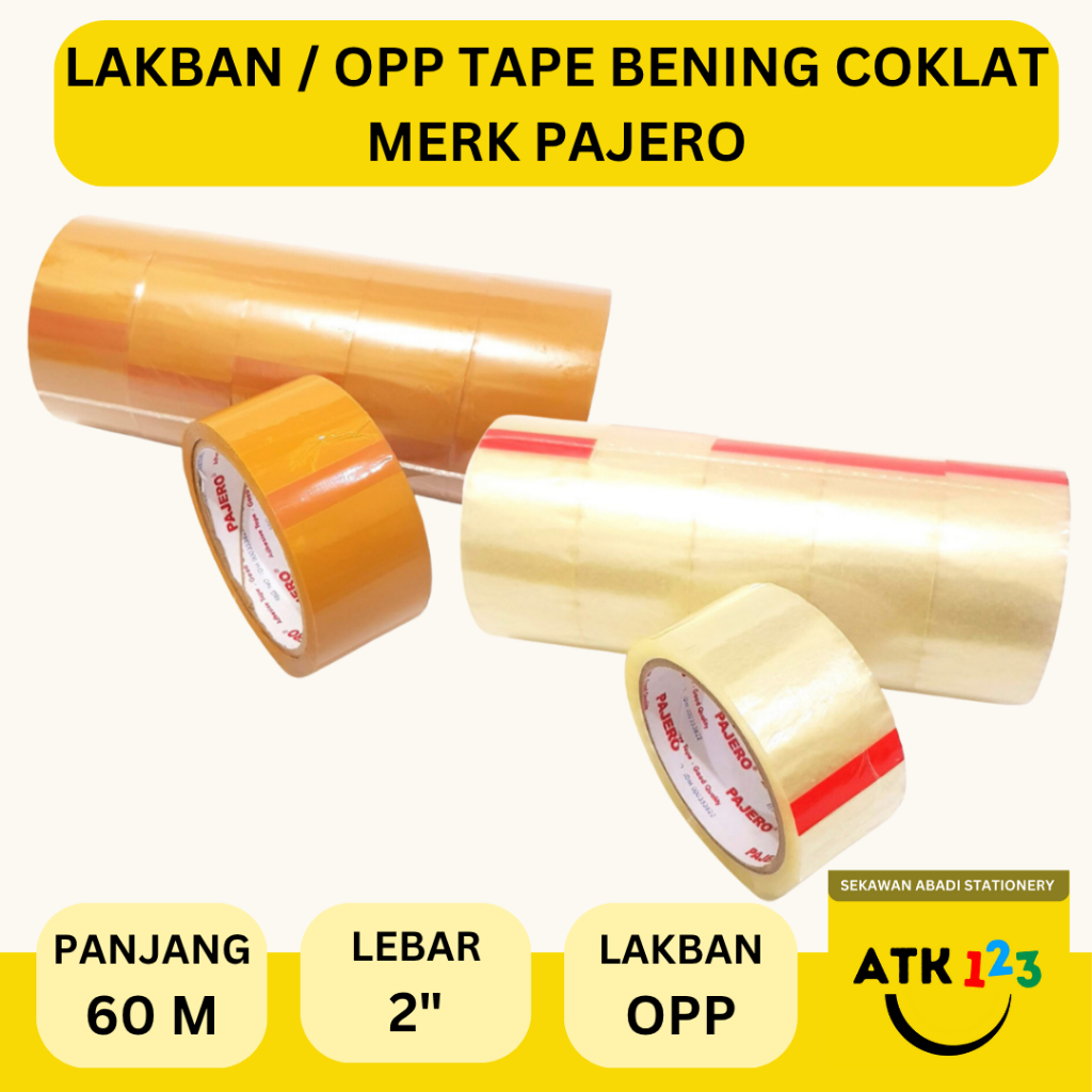 

PAJERO TAPE OPP Tape / Isolasi Plakban / Lakban Bening / Coklat Ukuran 2" Merk Pajero