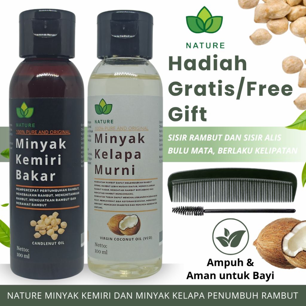 PAKET Minyak Kemiri + VCO Virgin Coconut Oil Nature – Penumbuh Rambut & Kulit Wajah Glowing Ruam Bay