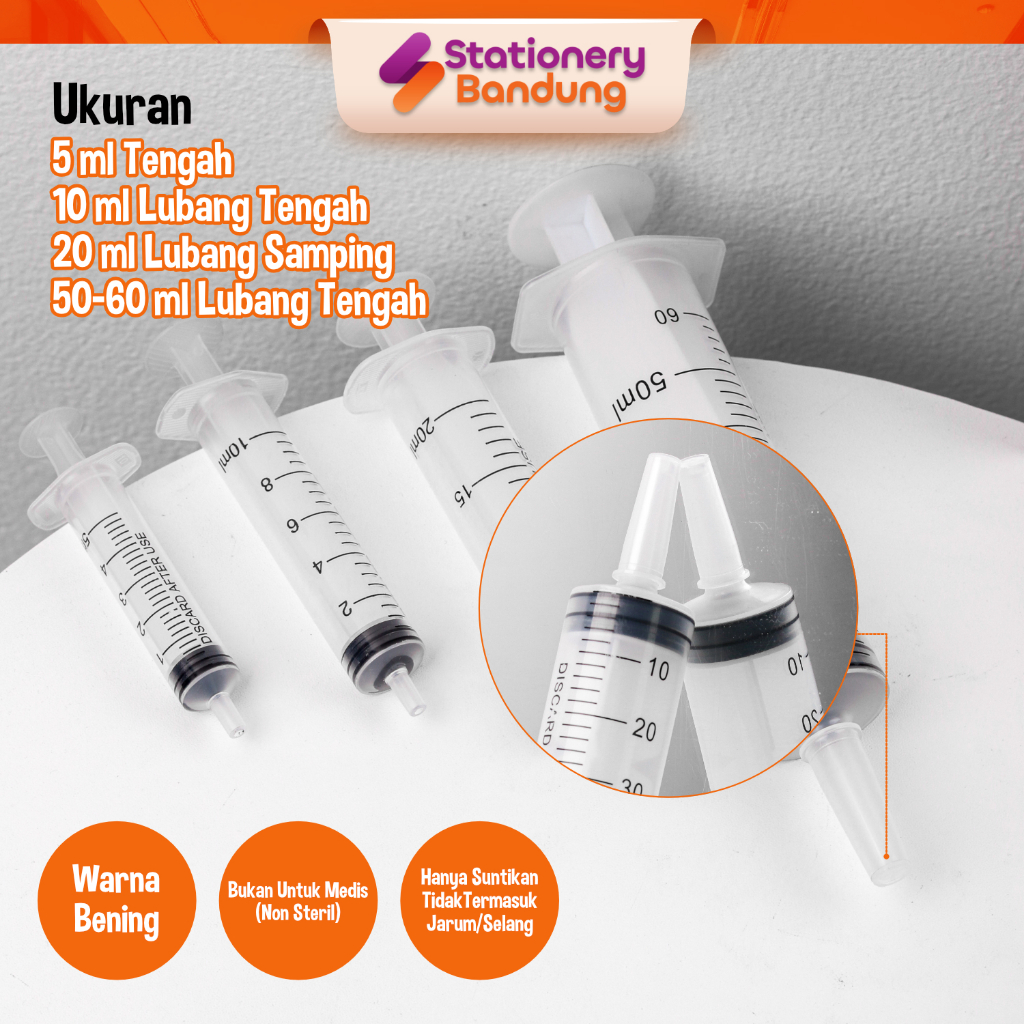 Suntikan Syringe Plastik Refill Parfum tinta multifungsi 5 ml, 10ml, 20ml, 60ml Non Medis