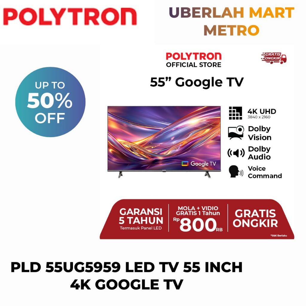 POLYTRON TV LED 55 INCH GOOGLE TV UHD PLD-55UG5959