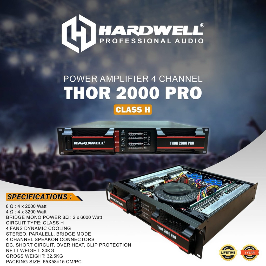 Power Amplifier 4 Channel Hardwell THOR 2000 PRO Original Power Ampli 4 x 2000 Watt