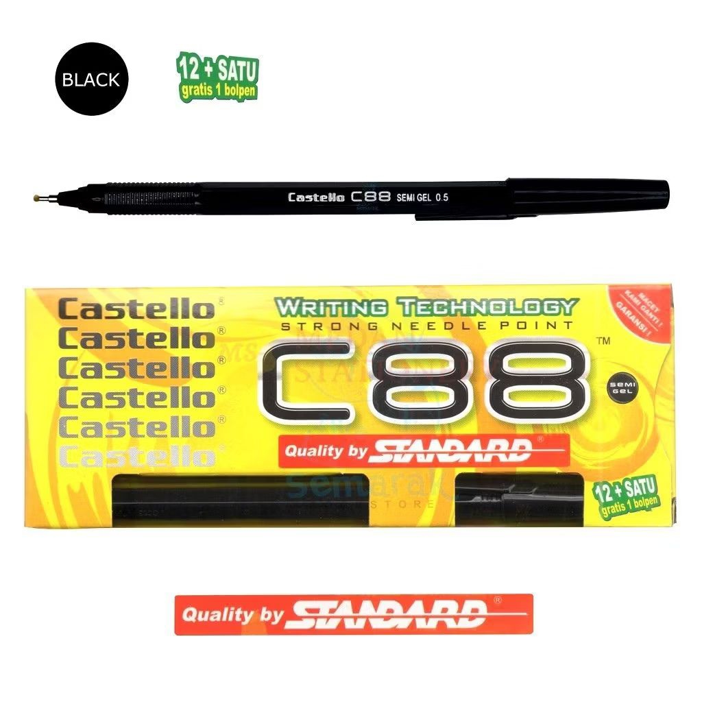

BOLPEN STANDART HITAM/PULPEN CASTELLO C88/BOLPOIN STANDART C88/ISI 12+1