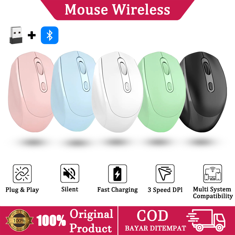 Mouse Wireless Rekomended Terlaris Kerja Komputer Kuliah Original Portable Bagus Modern Office Tahan