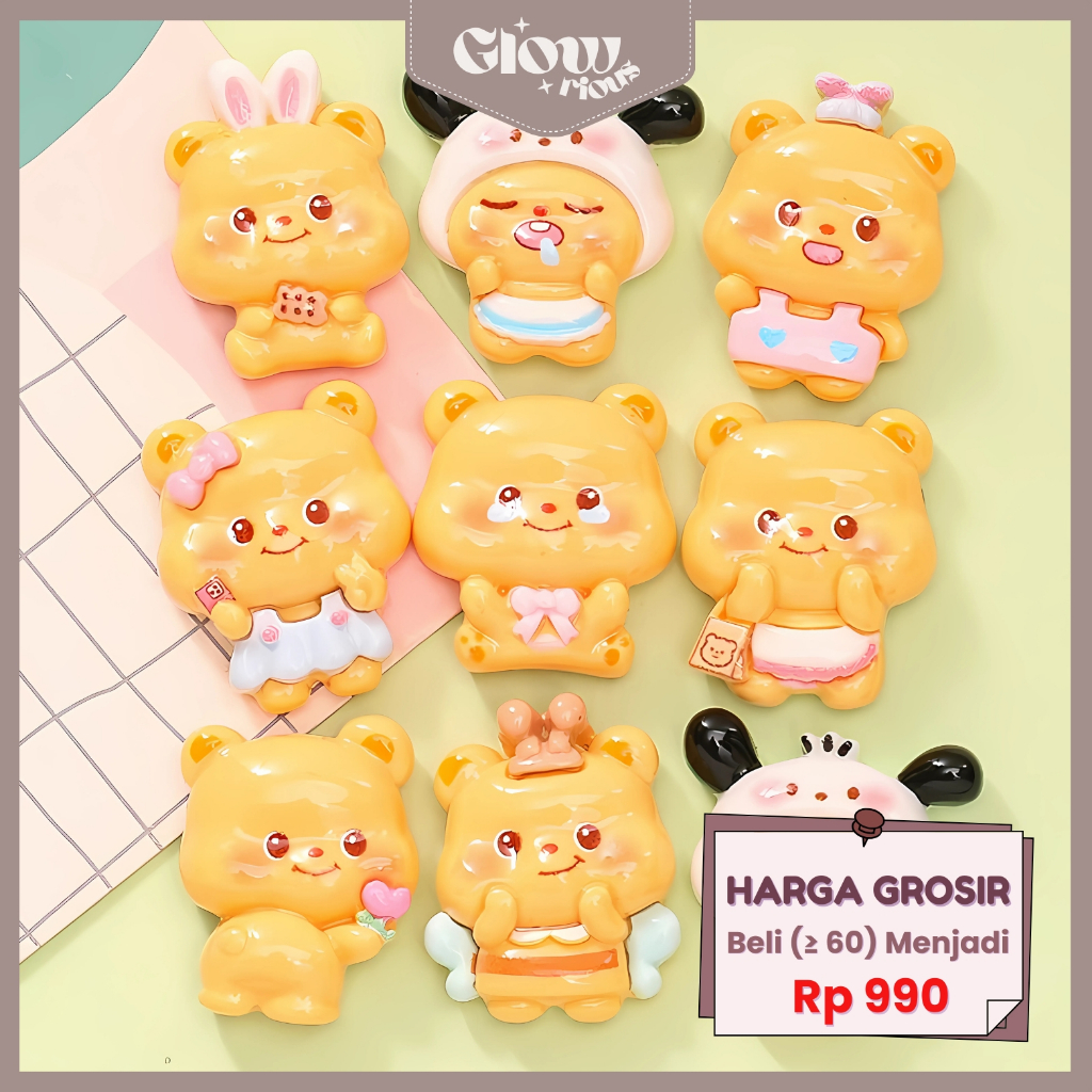 

GR Stiker 3D Resin Clay DIY Botol Gantungan Kunci JIbbitz Jepitan Rambut Motif Butter Bear Kuning