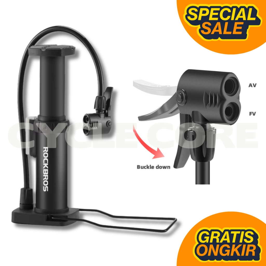 Pompa Sepeda Motor Mobil Rockbros Alloy Pompa Injak 4522 Portable Pentil Schrader Dan Presta Strong