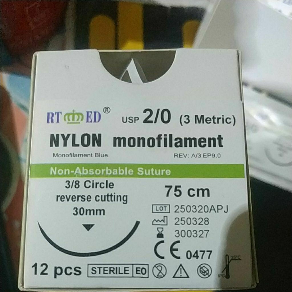 Benang Jahit Nylon 2 0 Cutting jarum 30mm
