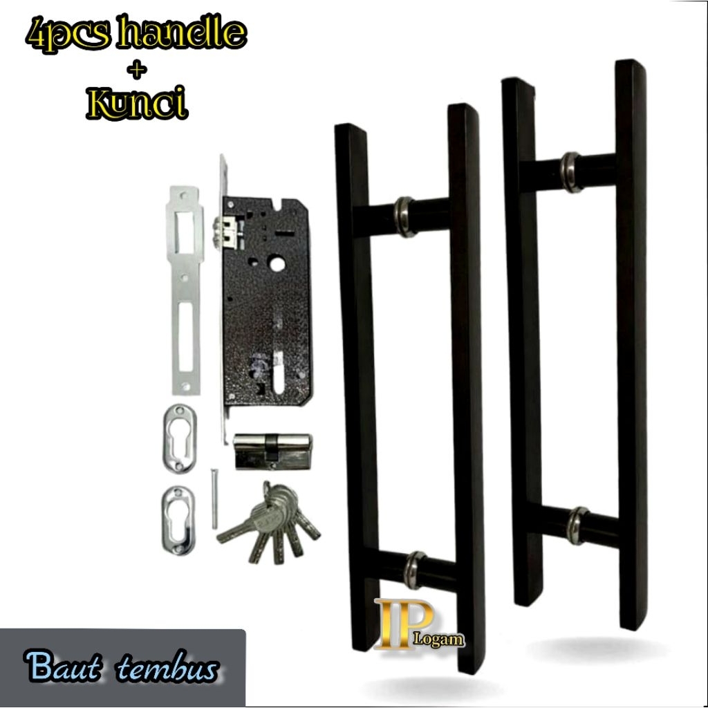 4pcs handle pintu rumah model baut tembus + kunci // 1 set gagang pintu kupu tarung