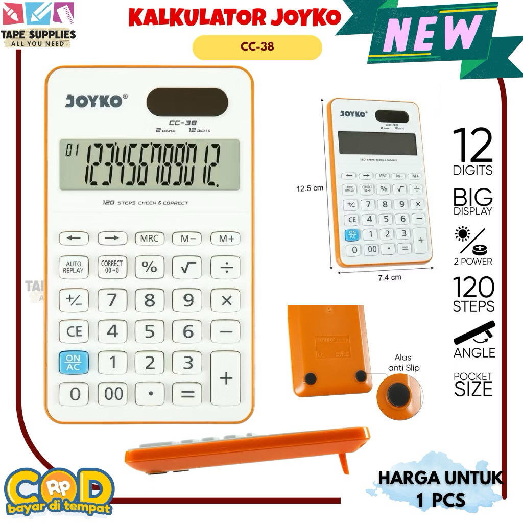 

Kalkulator CC-38 JOYKO Calculator Kecil - Kalkulator Bisnis & Dagang 12 Digits 2 Power