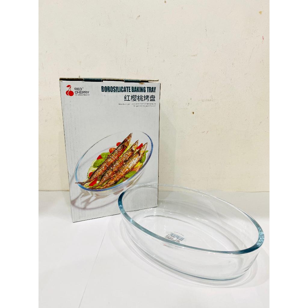 Piring Kaca Borosilicate Tebal Premium Oval Glass Baking Tray Serving Plate Microwave safe Saji Mang