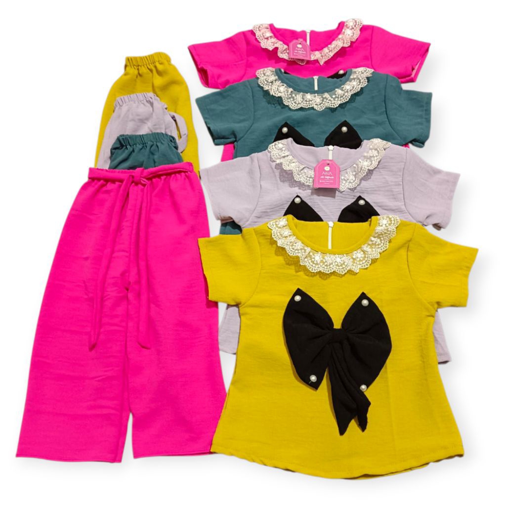 setcel anak perempuan bahan crinkle umur 1-3thn 100/4pcs