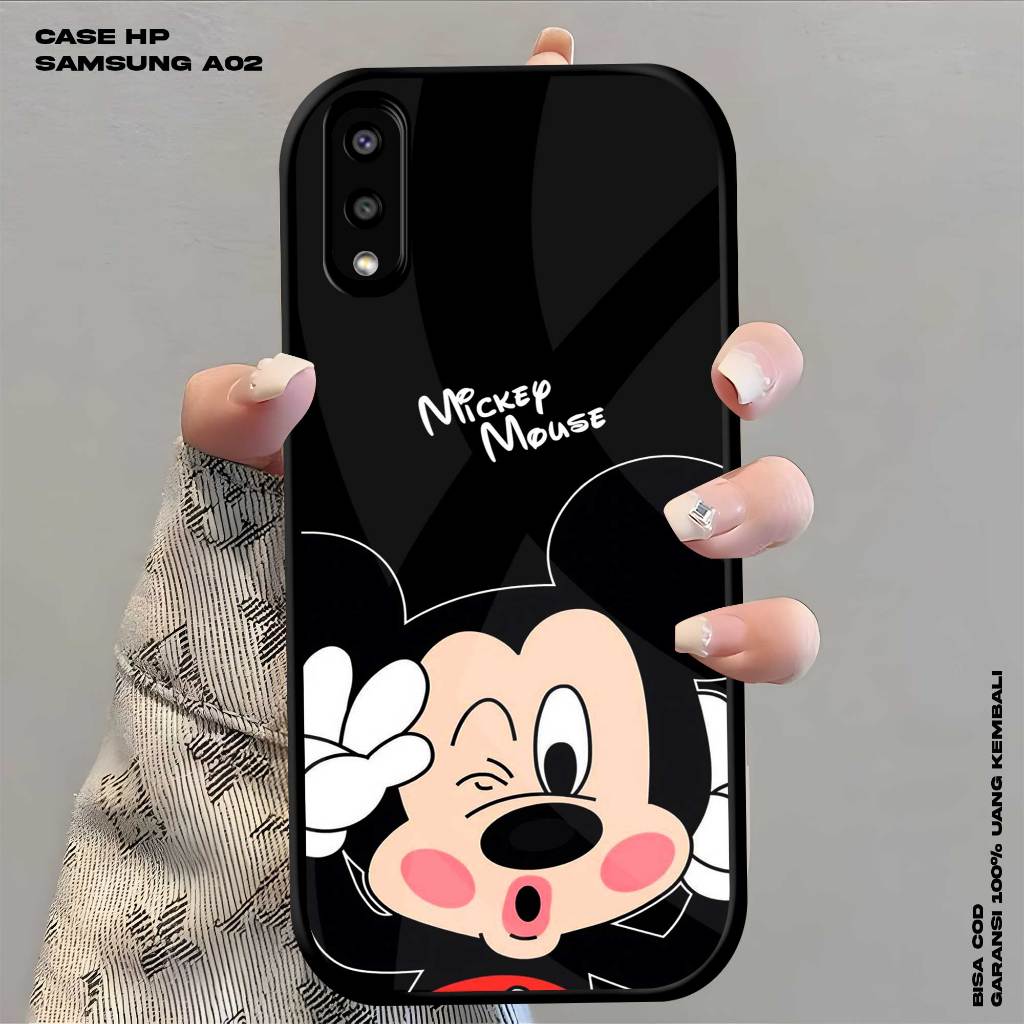 Case Killau Glossy Samsung A02 Casing Plate Kaca Motif Kartun Anak Terbaru Neko Case