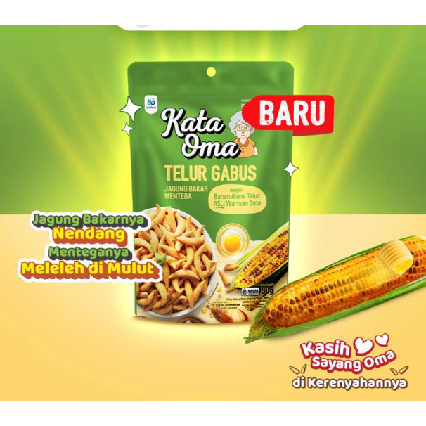 

Snack Cemilan KATA OMA Telur Gabus [68 g] - rasa Keju Cheddar / Gula Aren / Jagung Bakar