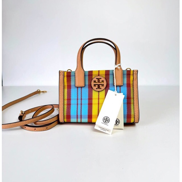 Tas Branded Tory Burch Ella Mesh Mini Tote Yellow Multi Nylon