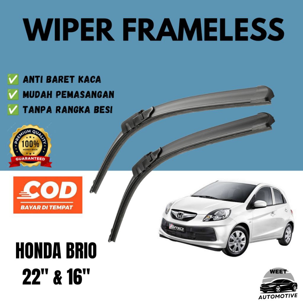 Wiper Frameless Full Karet Kaca Depan Mobil Honda Brio 2012 2013 2014 2015 2016 2017 2018