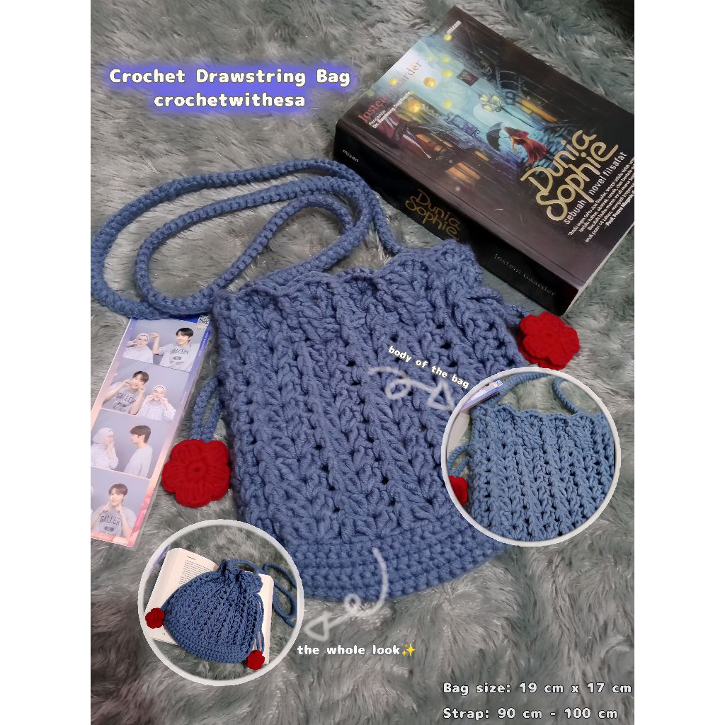 Crochet Drawstring Bag (Tas Serut Rajut)