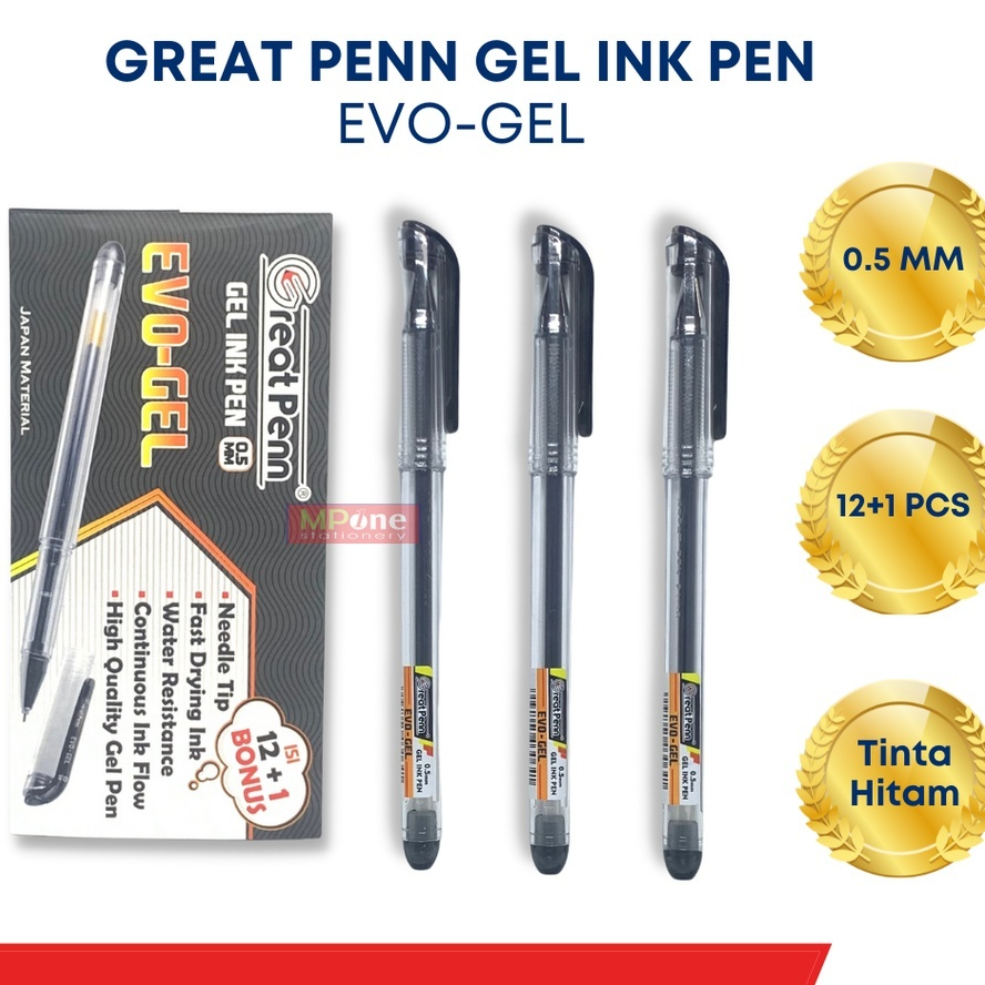 

1Lusin ( 12+1pcs) Pulpen Gel Pen Gel Evogel Tinta Hitam